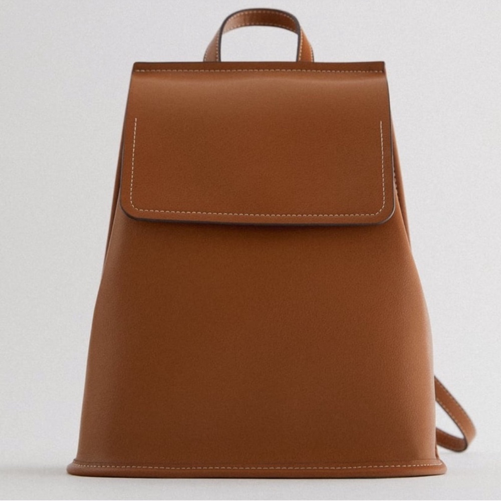 Zara Brown Backpack with Topstitching